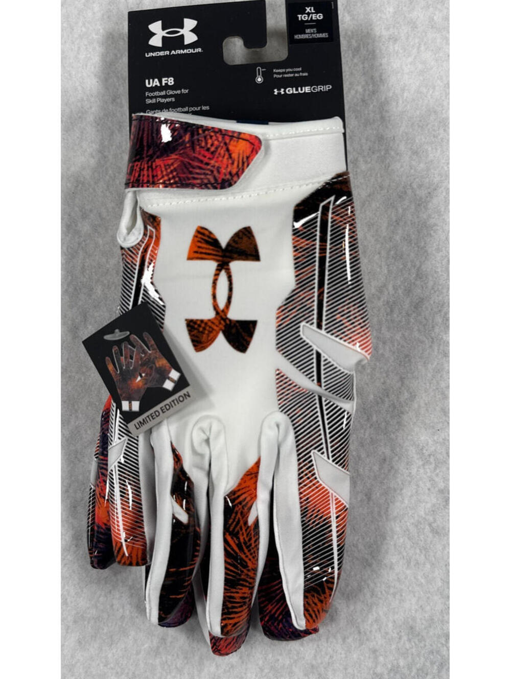 Under Armour Mens XL UA F8 Football Gloves Limited Edition White GlueGrip NWT